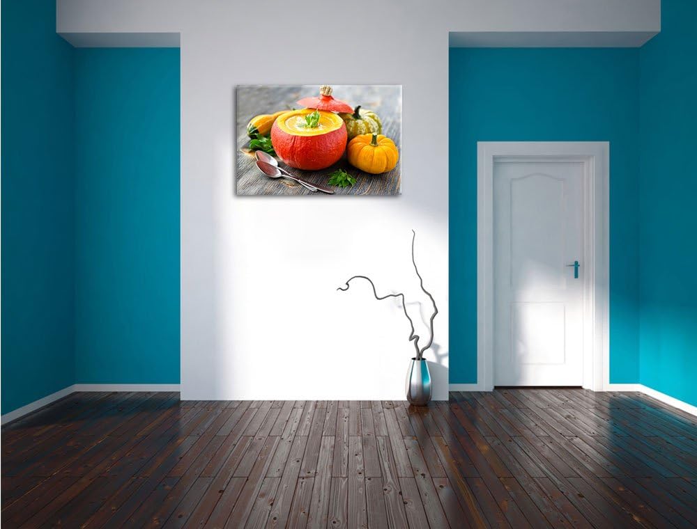 Leckere Kürbissuppe in Kürbis Format: 100x70 auf Leinwand, XXL riesige Bilder fertig gerahmt mit Kei