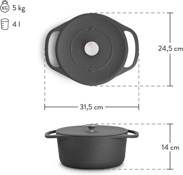 SPRINGLANE Cocotte mit Deckel – Gusseisen Topf Bräter Schmortopf Kochtopf Induktion – 24 cm rund, 4