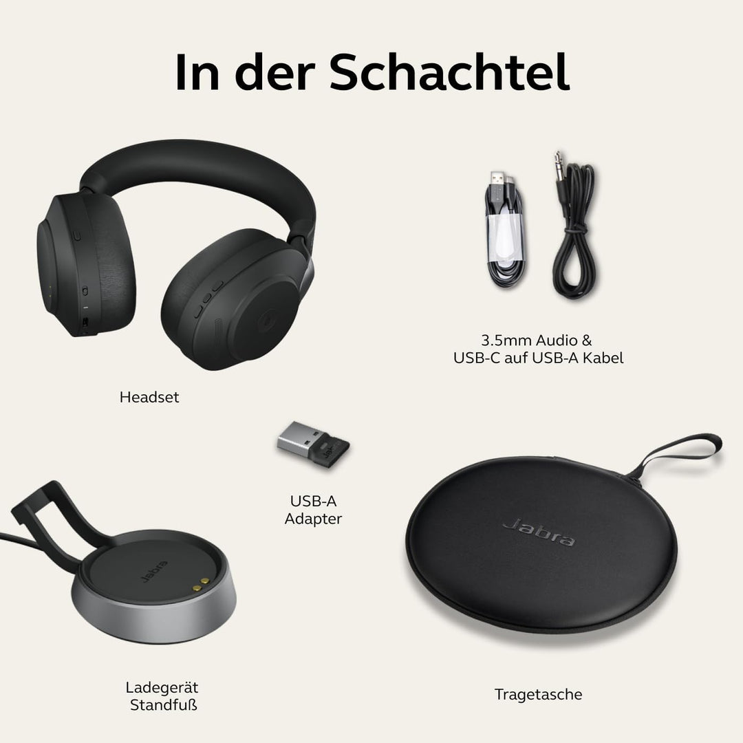 Jabra Evolve2 85 Wireless PC Headset mit Ladestation – Noise Cancelling UC Zertifizierte Stereo Kopf
