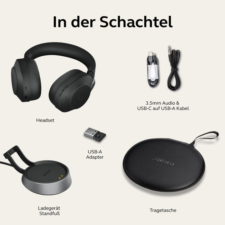 Jabra Evolve2 85 Wireless PC Headset mit Ladestation – Noise Cancelling UC Zertifizierte Stereo Kopf