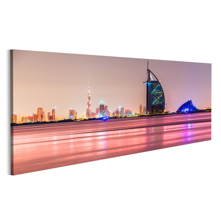 Bild Bilder auf Leinwand Dubai Skyline in der Abenddämmerung Wandbild, Poster, Leinwandbild MXR 120x