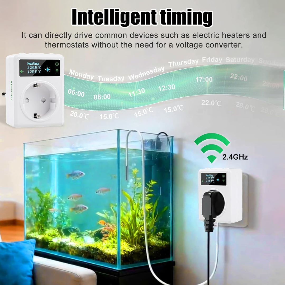 WiFi Thermostat, 16A AC100~240V Steckdosen-Thermostat WLAN Digital Thermostat Steckdose kompatibel m