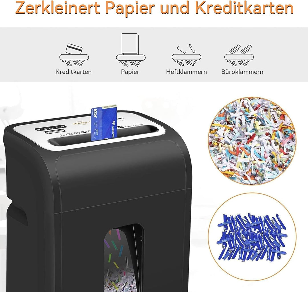Aktenvernichter für Büro und Heimbüro, VidaTeco 15 Blatt Kreuzschnitt Schredder, 60 Minuten Papiersc
