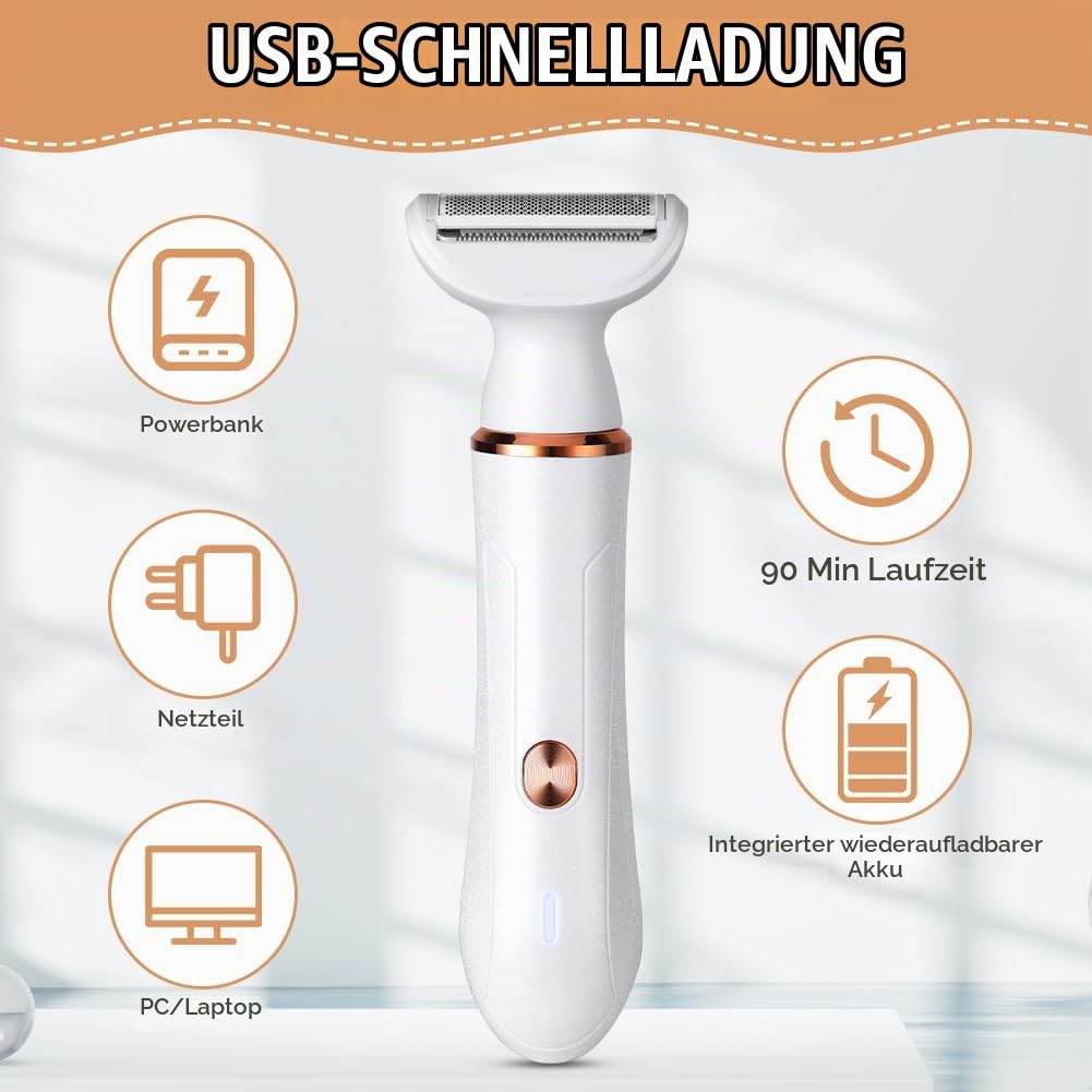 ACWOO Elektrischer Rasierer für Frauen, 4-In-1 Elektrischer Damenrasierer, Schmerzfreier Intimrasier