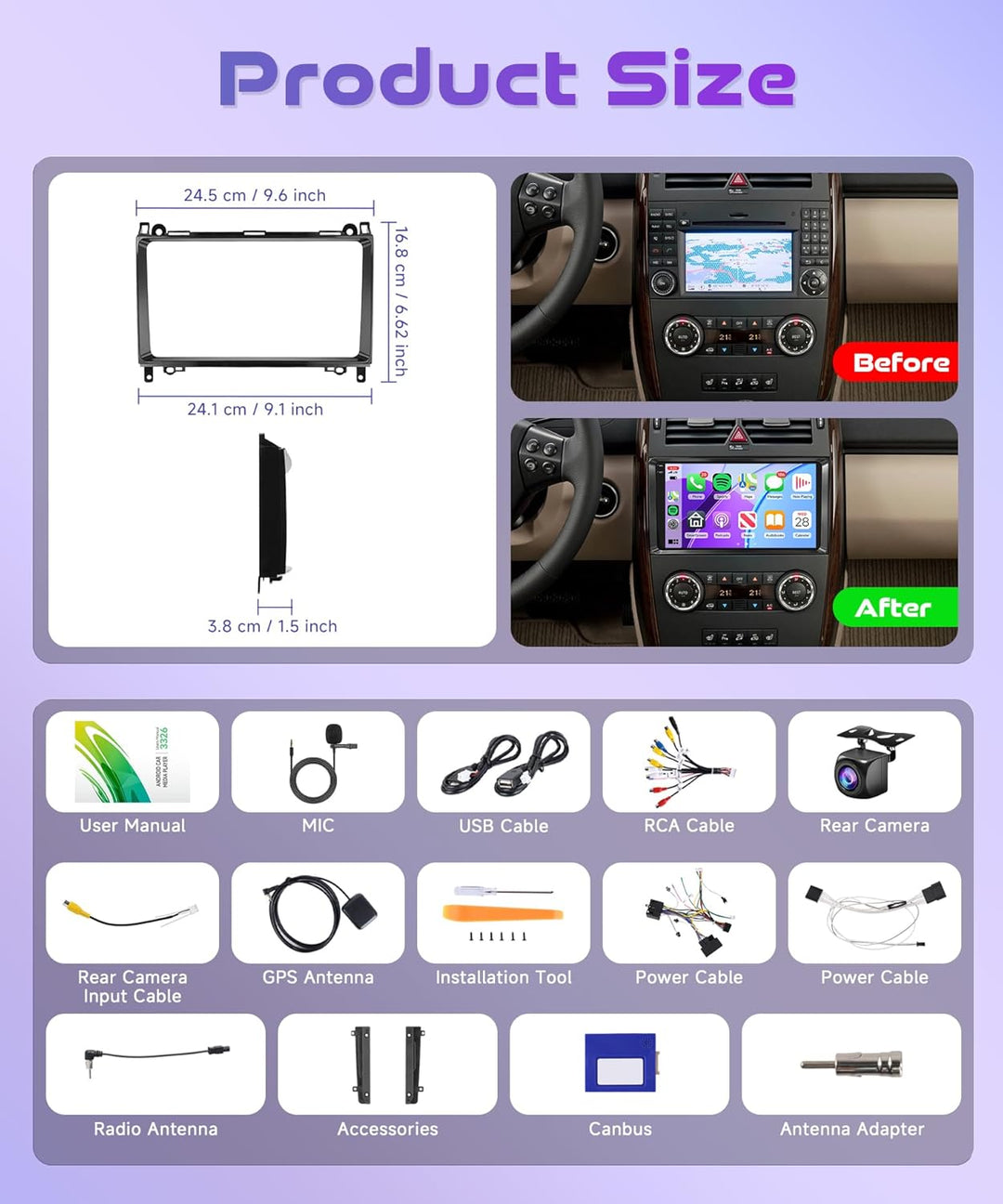 4G+128G Wireless Carplay Android 15 Autoradio für Mercedes Benz A/B Class W169 W245 B200 W639 Vito V