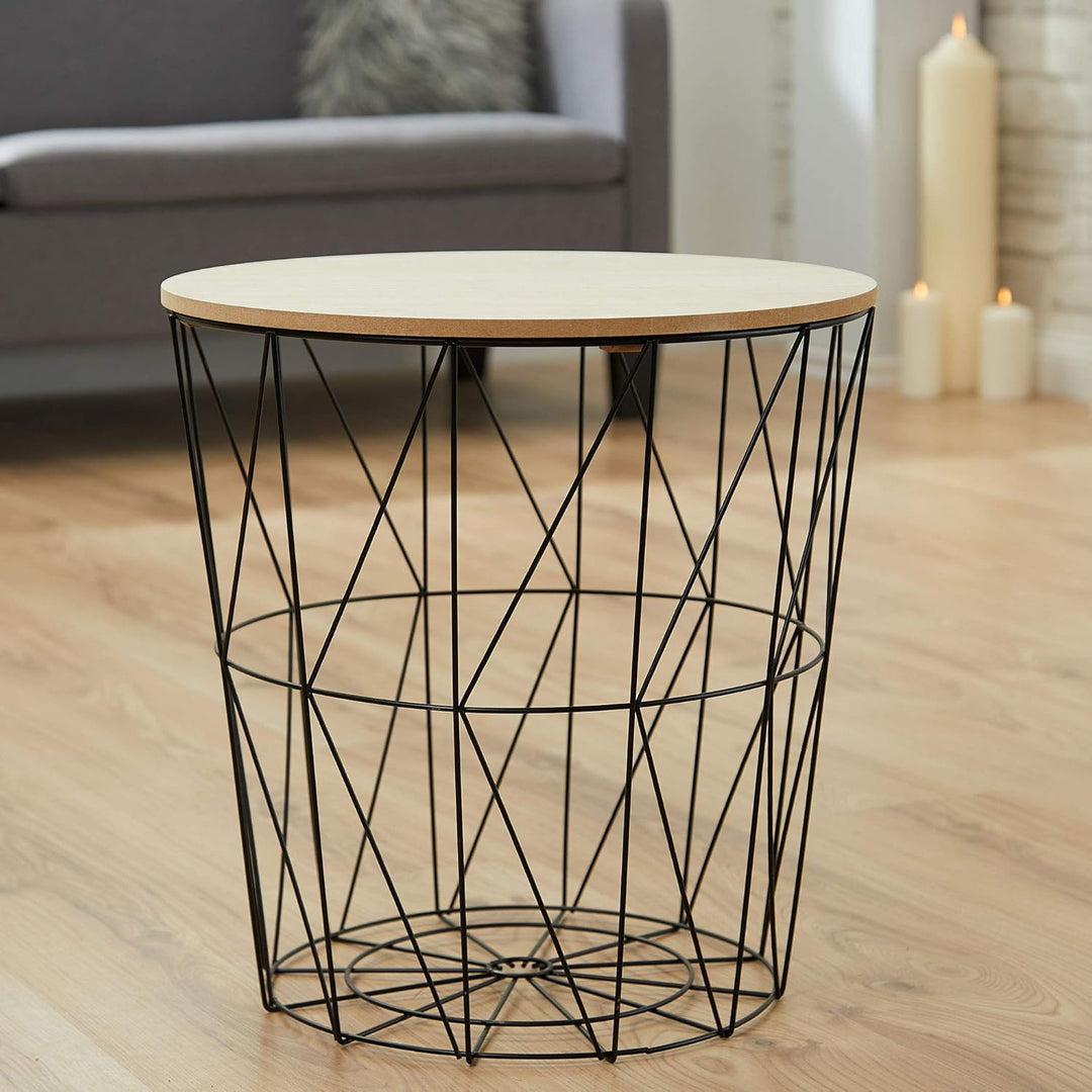 Cepewa Beistelltisch 3er Set │ Couchtisch im Industrie Design │ Metall mit Holz │Ø 29 cm Ø 34 cm Ø 3