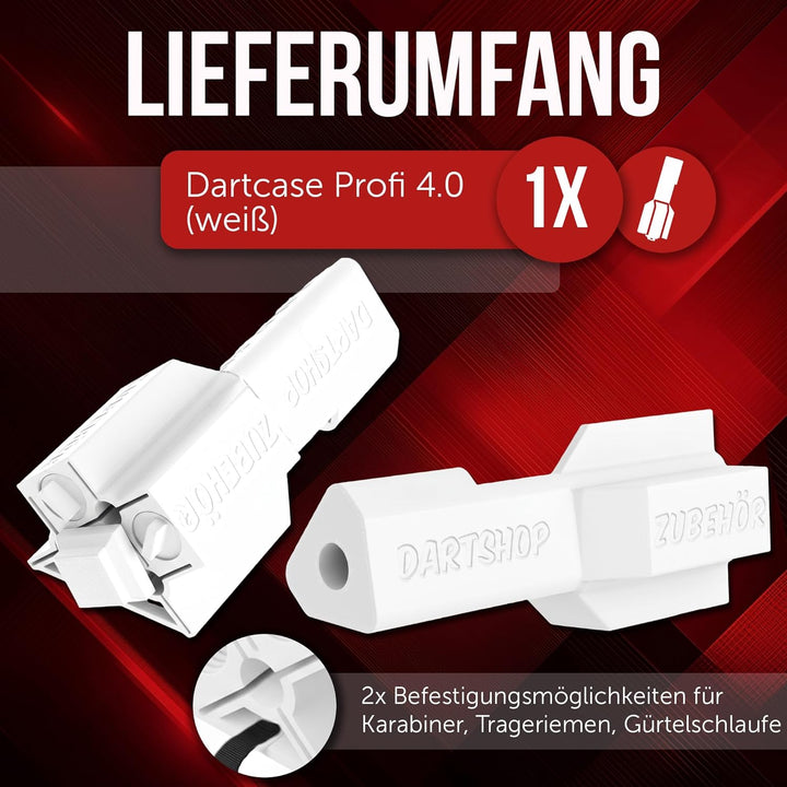 Dartcase Profi 4.0, robuste Darttasche für 3 Darts und Zubehör, weiss, Aufbewahrung für Steeldarts u