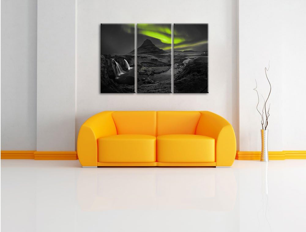 Pixxprint Kirkjufell Wasserfall als Leinwandbild/Grösse: 3 Teilig (120x80 cm) cm/Wandbild/Kunstdruck