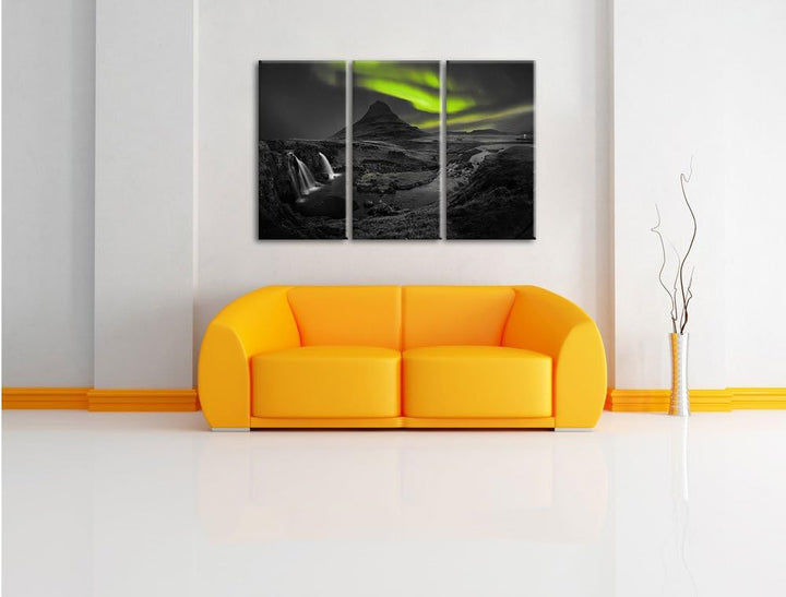 Pixxprint Kirkjufell Wasserfall als Leinwandbild/Grösse: 3 Teilig (120x80 cm) cm/Wandbild/Kunstdruck