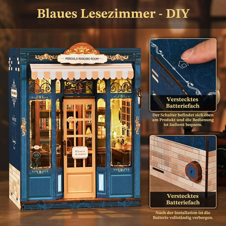 Shrike Book Nook Kit - DIY Miniaturhaus Holzpuzzle Puppenhaus, 3D Puzzle Buchstütze mit LED-Beleucht