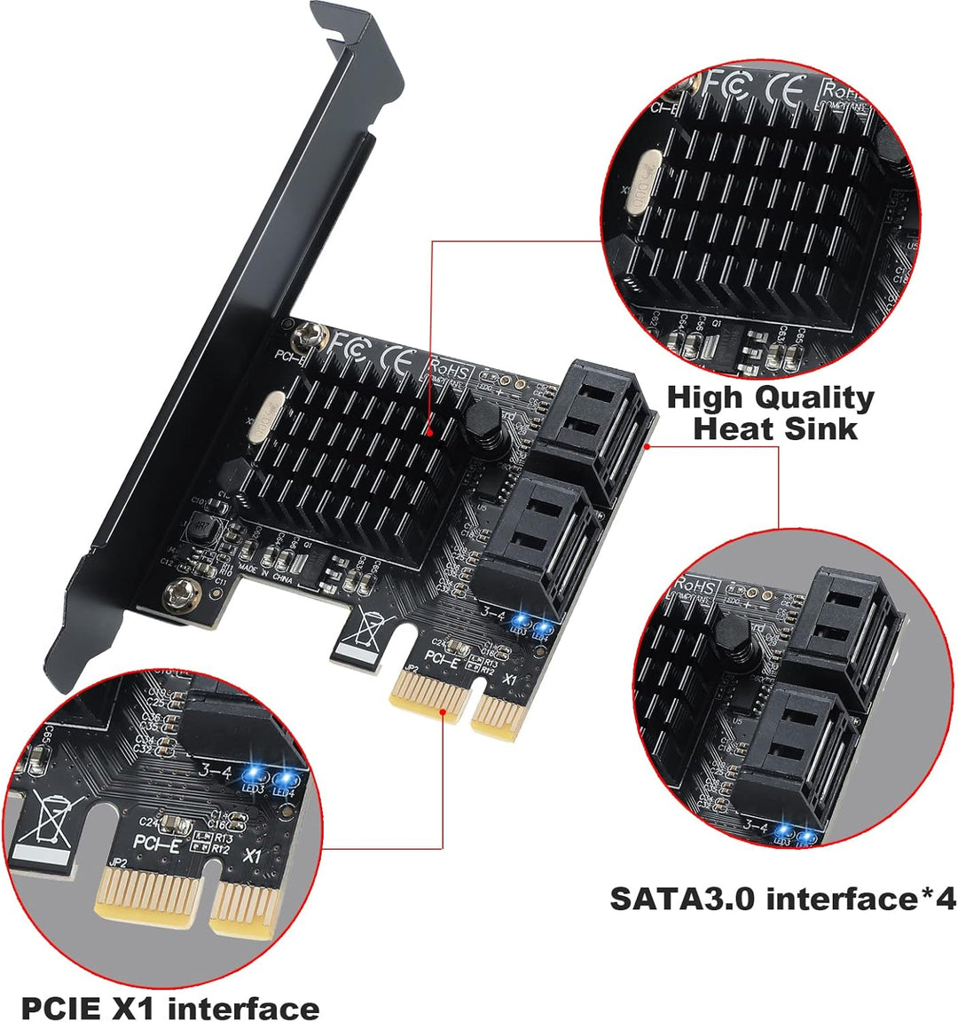 PCIE zu 4 SATA Port Karte, PCIE SATA Controller Karte, SATA 3.0 6G/BPS Controller mit 4 SATA Datenka