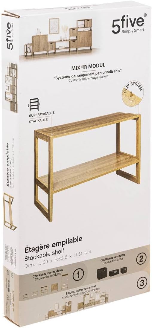 5 five simply smart 5five – Mix N Modul Stapelbares Regal, Holzoptik, 2 Ebenen, 69 x 33,5 x 51 cm –
