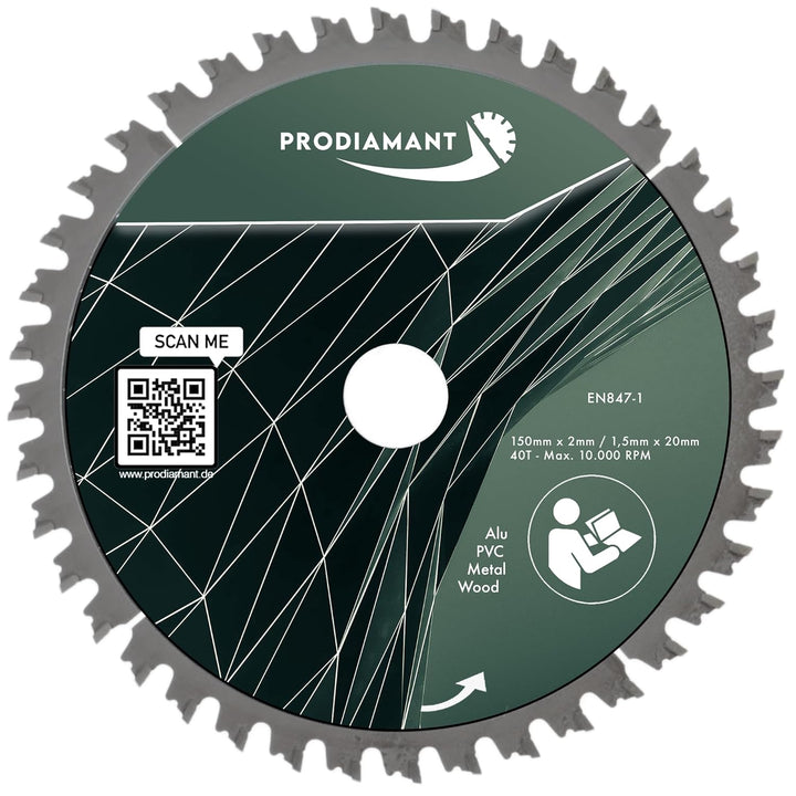 PRODIAMANT Multi Sägeblatt 150 x 20 mm Hartmetallsägeblatt für Holz, Alu, Kunstoff und Laminat mit H