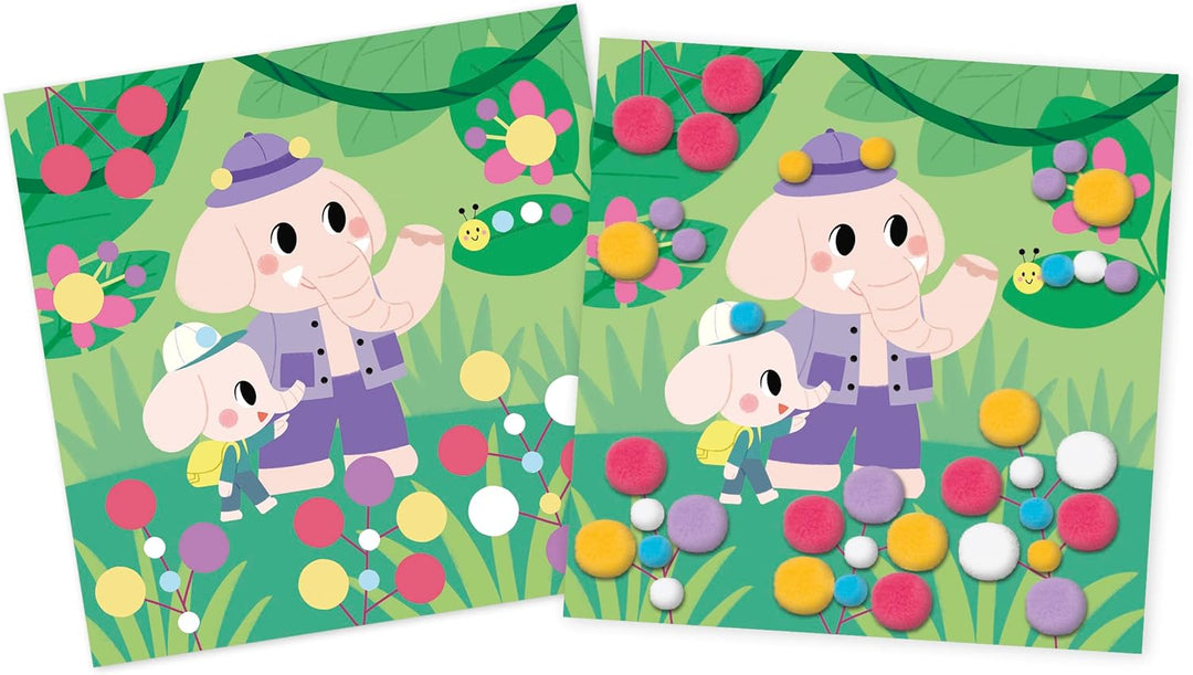 Janod - My Arts & Crafts - 3 Jahre - Pompon-Bastelset - 4 Bilder - Kreatives Hobby Kinder - Feinmoto