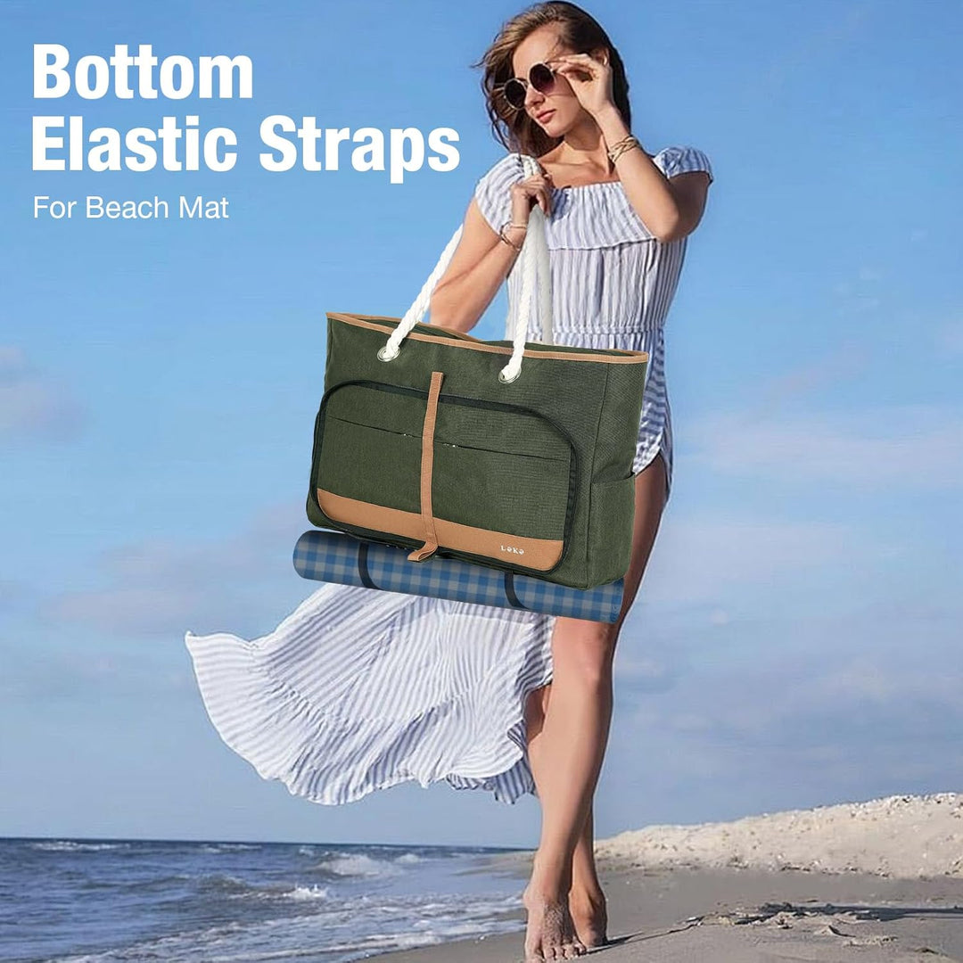 Strandtasche Damen Gross mit Reissverschluss, Vielseitiger Damen Shopper Badetasche Saunatasche Reis