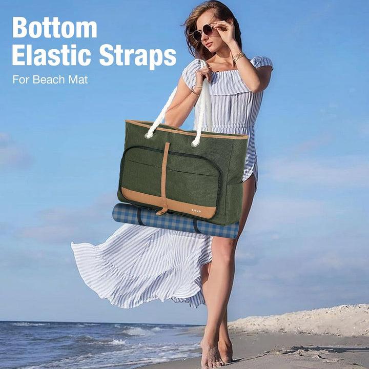 Strandtasche Damen Gross mit Reissverschluss, Vielseitiger Damen Shopper Badetasche Saunatasche Reis