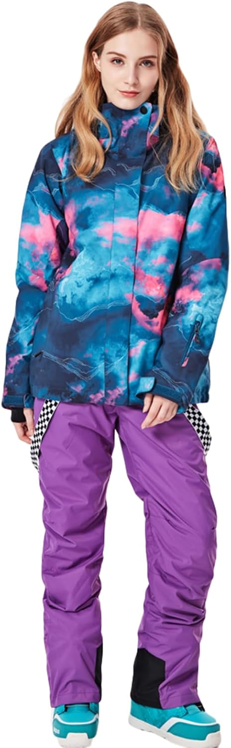 ALSOGO Damen Skianzug Schneeanzug Winddicht Wasserdicht Skifahren Snowboardjacke Trägerhose Set Zum