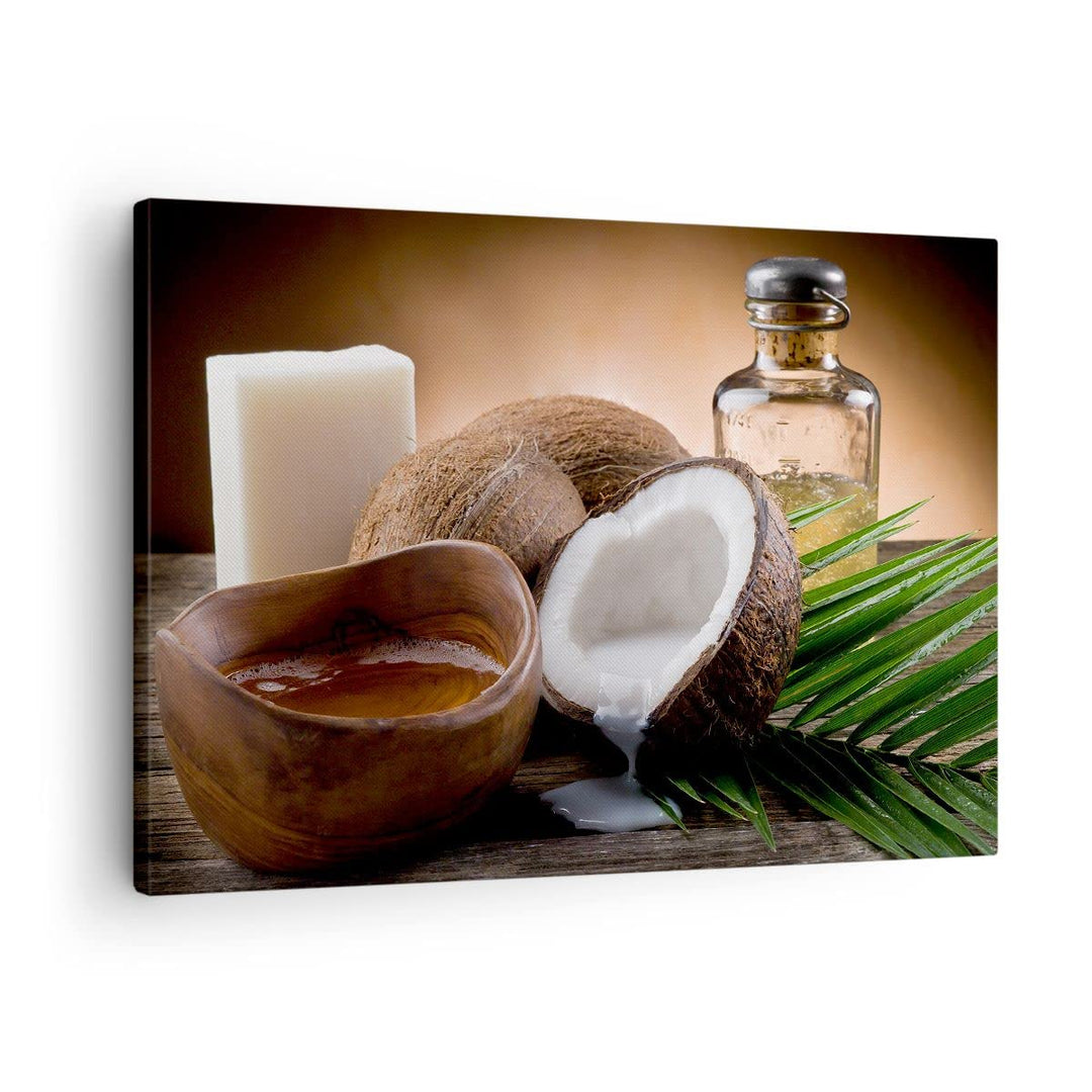 Bilder auf Leinwand Kokosnuss Öl Seife Handfläche Leinwandbild 70x50cm Wandbilder Dekoration Wohnzim