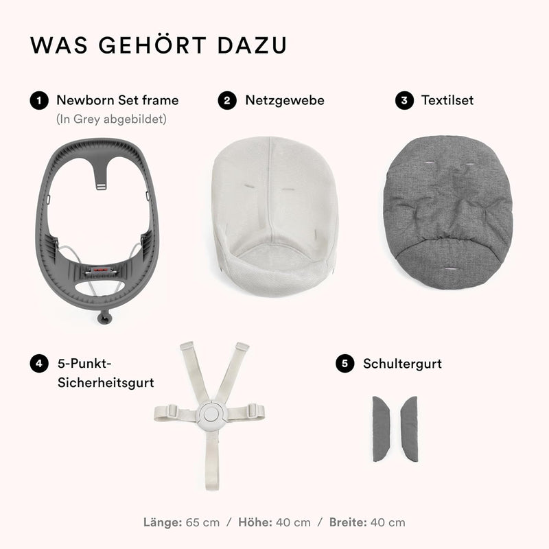 Stokke Nomi Newborn Set, White/Grey Pink - Mit 5-Punkt-Sicherheitsgurt und wendbarem, waschbarem Tex