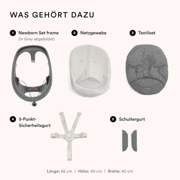 Stokke Nomi Newborn Set, Black/Grey Blue - Mit 5-Punkt-Sicherheitsgurt und wendbarem, waschbarem Tex