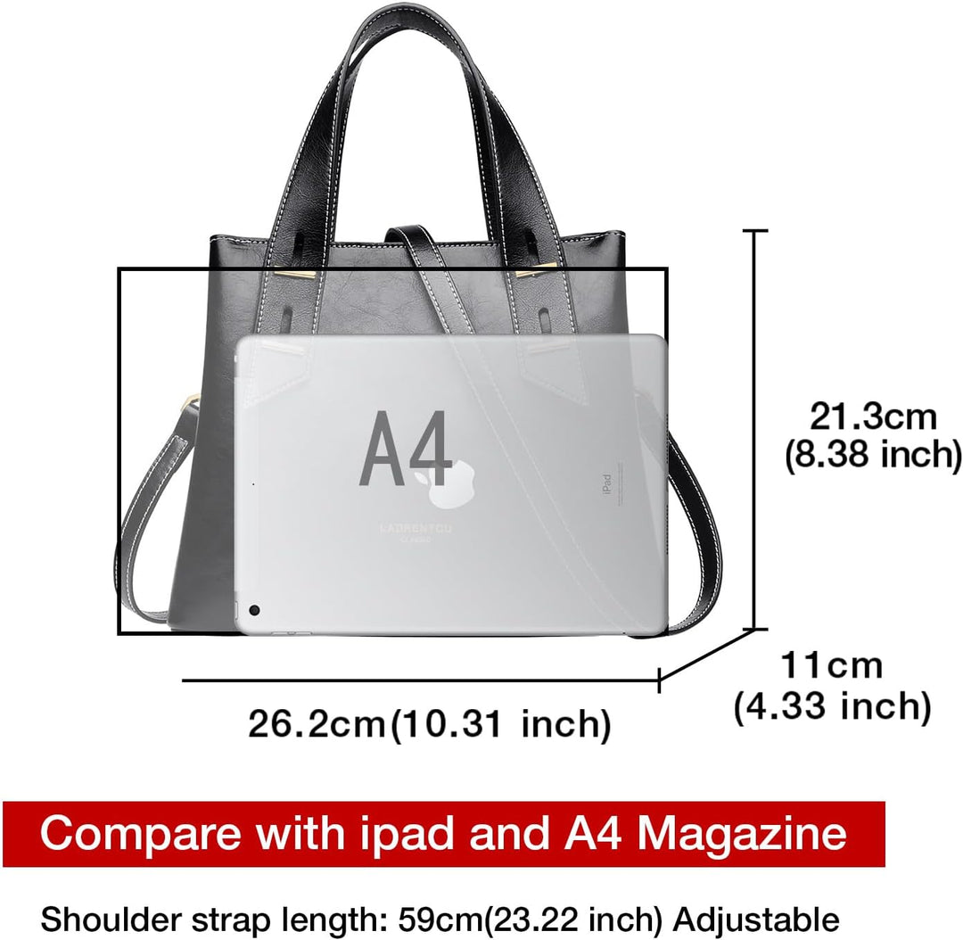 LAORENTOU Damen-Handtasche aus echtem Leder mit Tragegriff oben 01-1 Schwarz (Kleine Grösse), 01-1 S