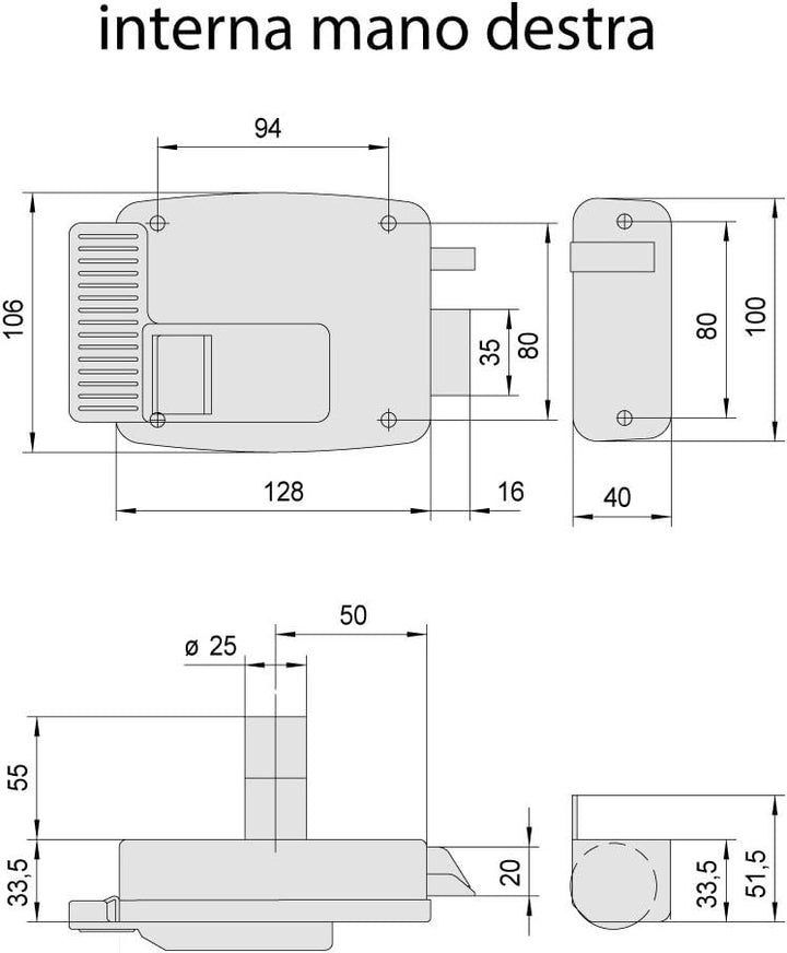Cisa 11520–10 Elektrische Lock für Gate 11611, rechts Eintrag, 50 mm Entrata 50 Rechte Hand, Entrata