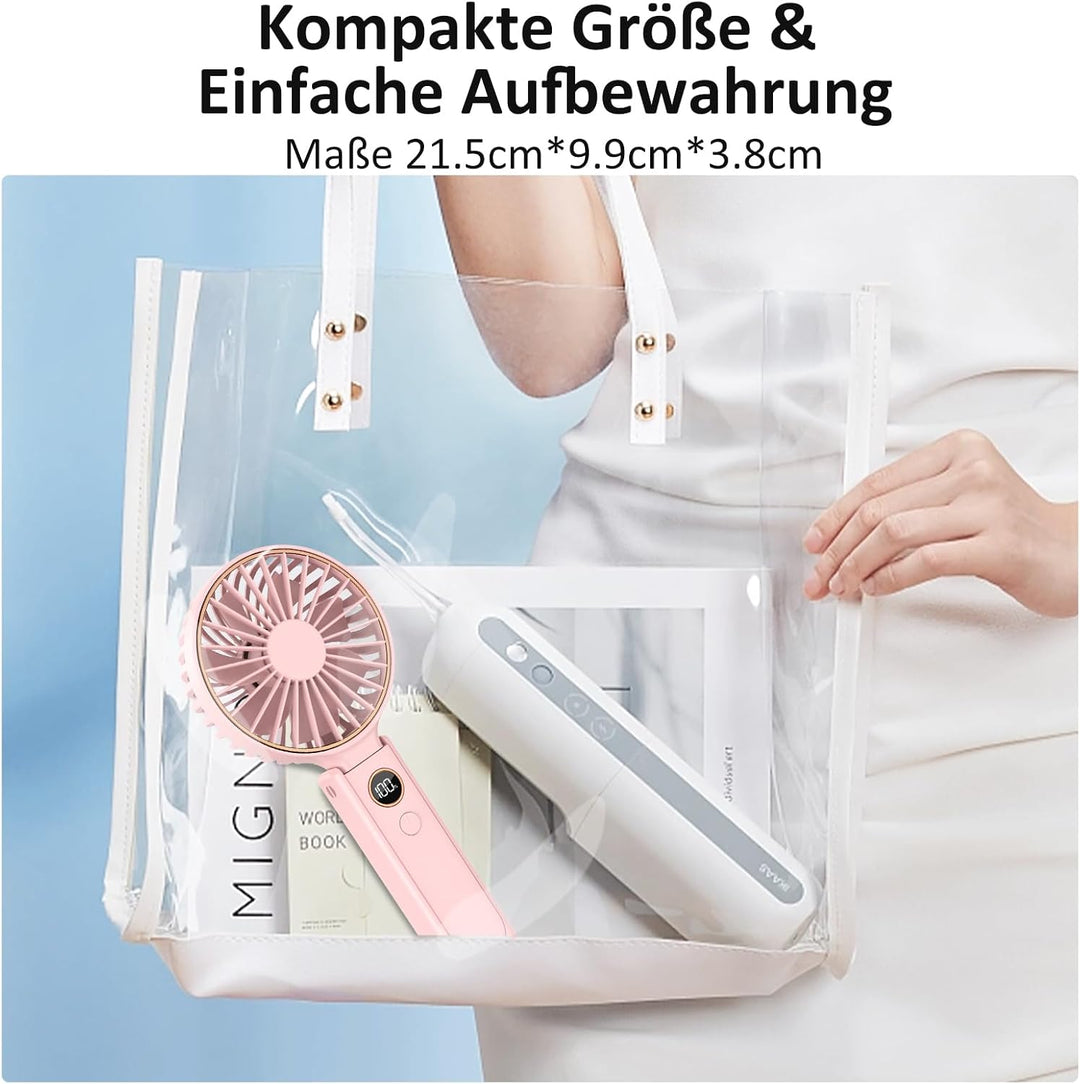 Rintea Handventilator, Tragbarer Mini Ventilator mit 6 Geschwindigkeiten, Faltbarer USB Ventilator,