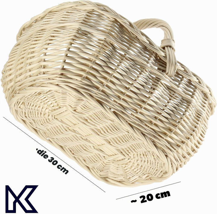 KADAX Weidenkorb für Pilze, Ovaler Korb zum Einkaufen, robuster Picknickkorb mit dem Henkelgriff, Fl