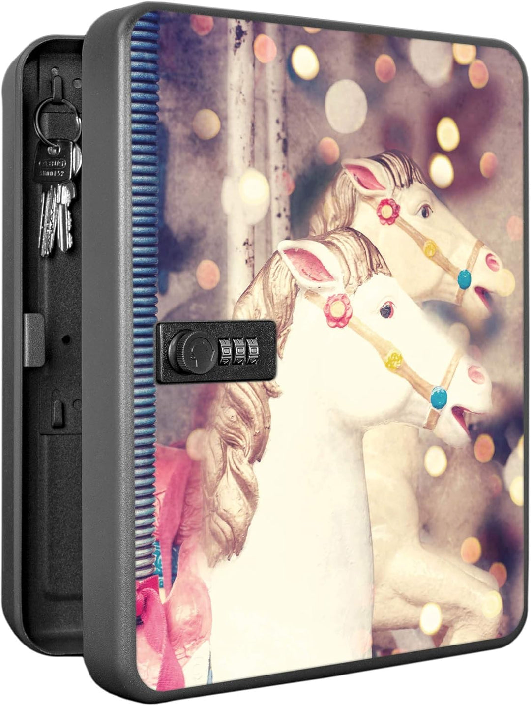 banjado® Burg-Wächter® abschliessbarer Schlüsselkasten mit Motiv Kinderkarussell für 36 Schlüssel -