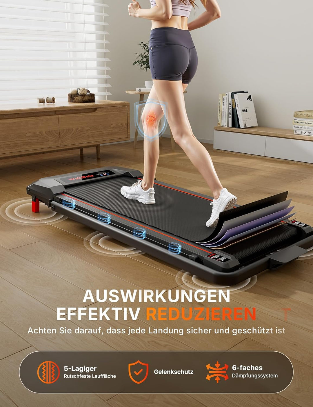 Laufband mit 5% Steigung, Kompaktes Untertisch-Laufband für Haus und Büro, Tragbare Laufmaschine mit