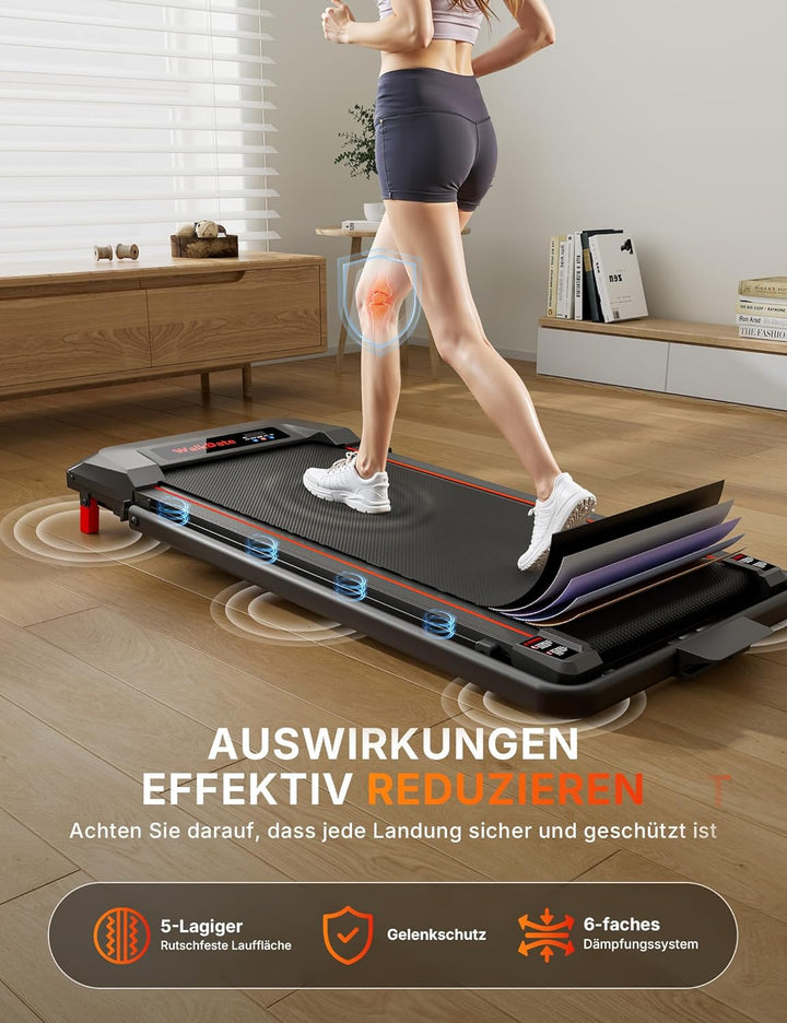 Laufband mit 5% Steigung, Kompaktes Untertisch-Laufband für Haus und Büro, Tragbare Laufmaschine mit