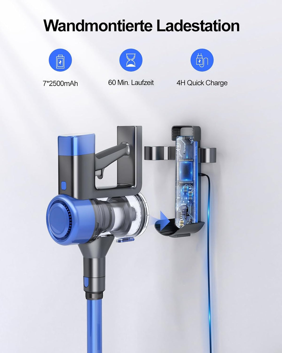 BuTure VAC Akku Staubsauger 600 W 50KPA Saugleistung, bis zu 60 Minuten Laufzeit, mit LED-Touchdispl