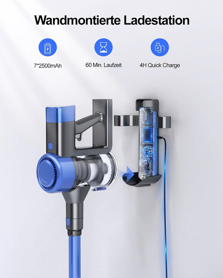 BuTure VAC Akku Staubsauger 600 W 50KPA Saugleistung, bis zu 60 Minuten Laufzeit, mit LED-Touchdispl
