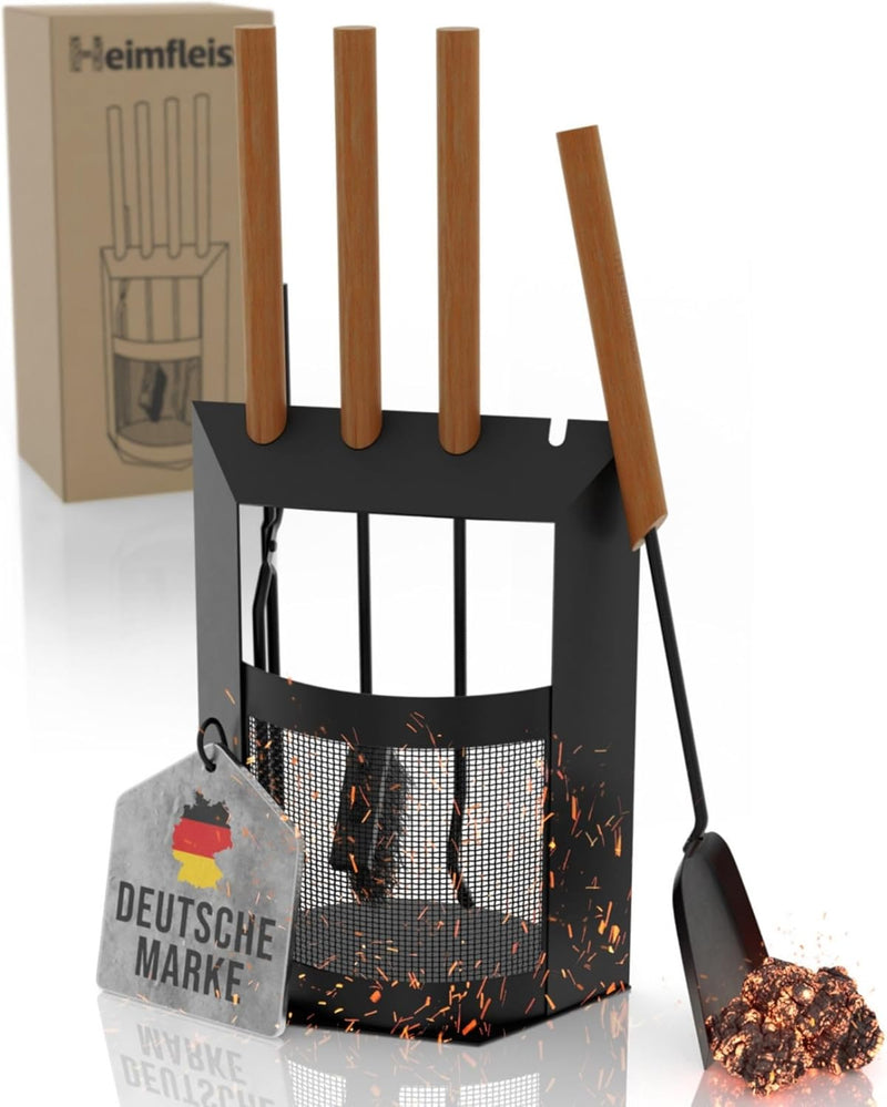 Heimfleiss® Kaminbesteck Schwarz Modern | Premium Ofenbesteck Kaminbesteck Set | Kaminzubehör mit Ho
