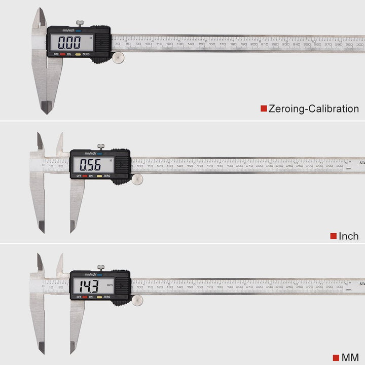 Messchieber, 30 cm, digital, mit LCD-Display, aus Edelstahl, metrische Umrechnung, Präzisionsgerät,