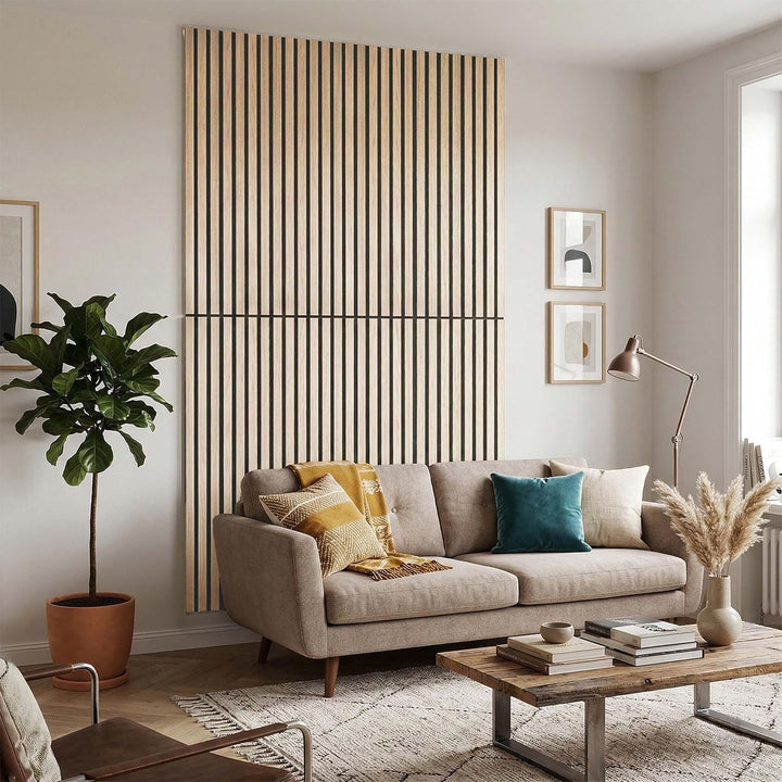 Relaxdays Akustikpaneele, 4er Set, 120 x 60 cm, Schalldämmung & Wandverkleidung, Eiche Furnier, Wand