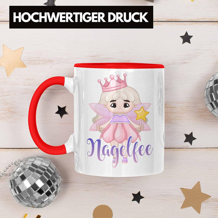 Trendation - Nagel-Fee Tasse Geschenk Nagelstudio Mitarbeiterin Gel-Nägel Spruch Süsse Grafik (Rot),