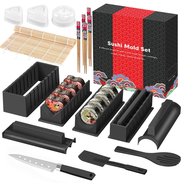 SKYSER Sushi Maker Kit, 17 Pieces Sushi Maker Set for Beginners, 8 Shapes Sushi Making Kit Complete,