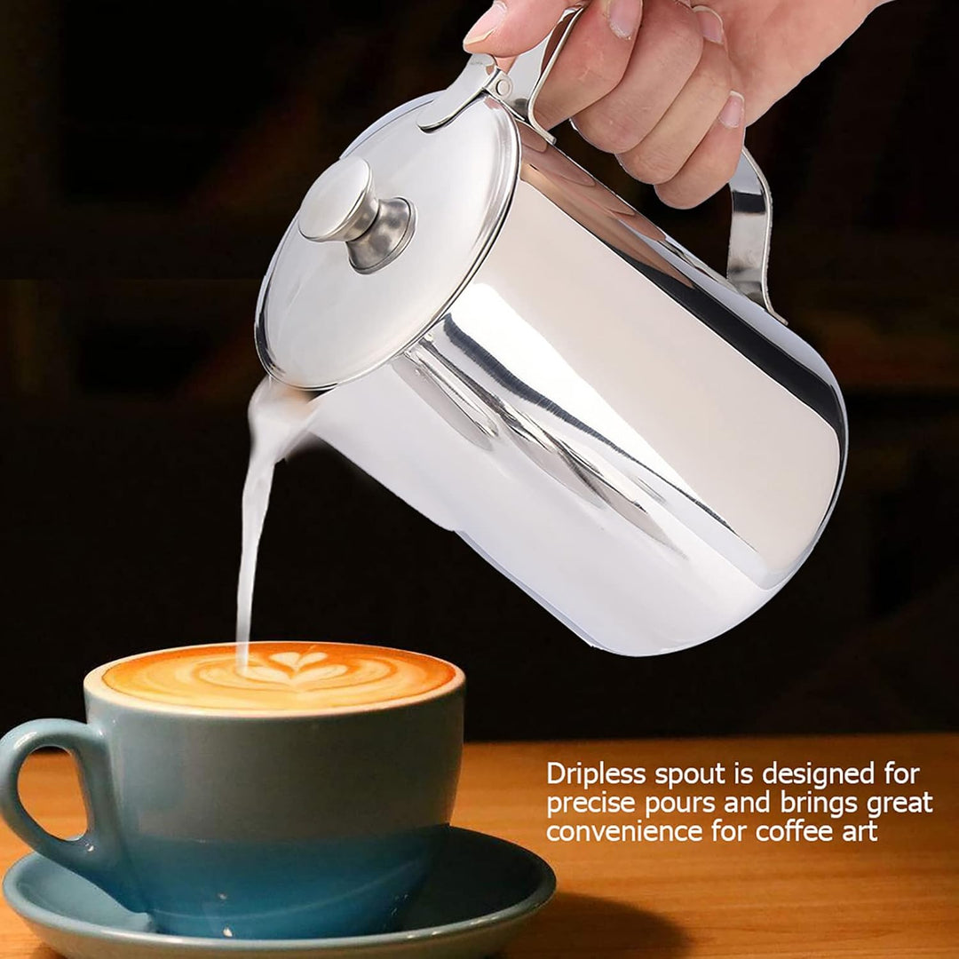 Edelstahl-Kaffeetasse, Milchaufschäumkrug, Krug mit Deckel für Latte Art, 2000 Ml, Kunstbüro, Küche,