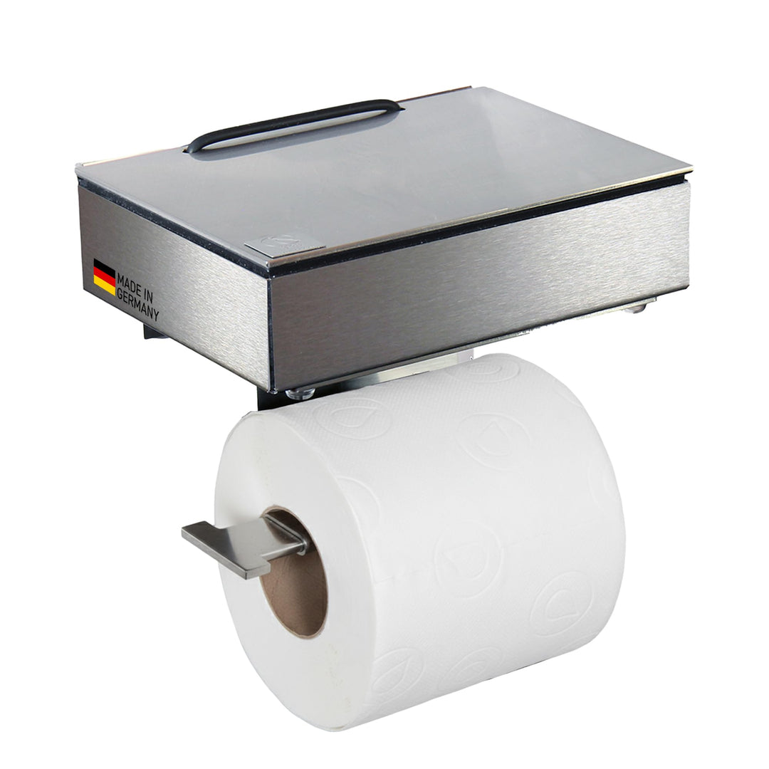 Toilettenpapierhalter mit Feuchttücherbox - Gehäuse Matt & Abdeckung Edelstahl - befüllbar von Links