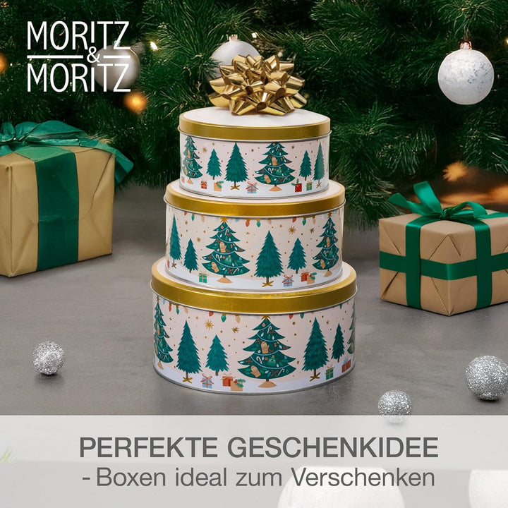 Moritz & Moritz Keksdose Metall Weihnachten, Keksdosen 3er Set Rund - Blechdose mit Deckel im festli