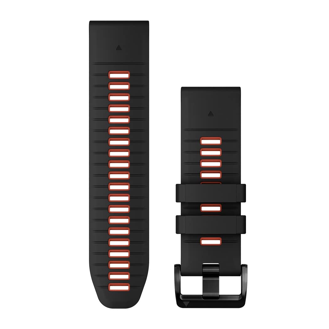 Garmin Quickfit Armband, 26mm, Silikon, Schwarz/Flammenrot, passend für Fenix 5X/6X/7X Serie, Enduro