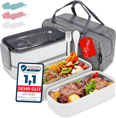 Premium Lunchbox Erwachsene und Kinder inkl. Tragetasche und Besteck Bento box Edelstahl mit Fächern