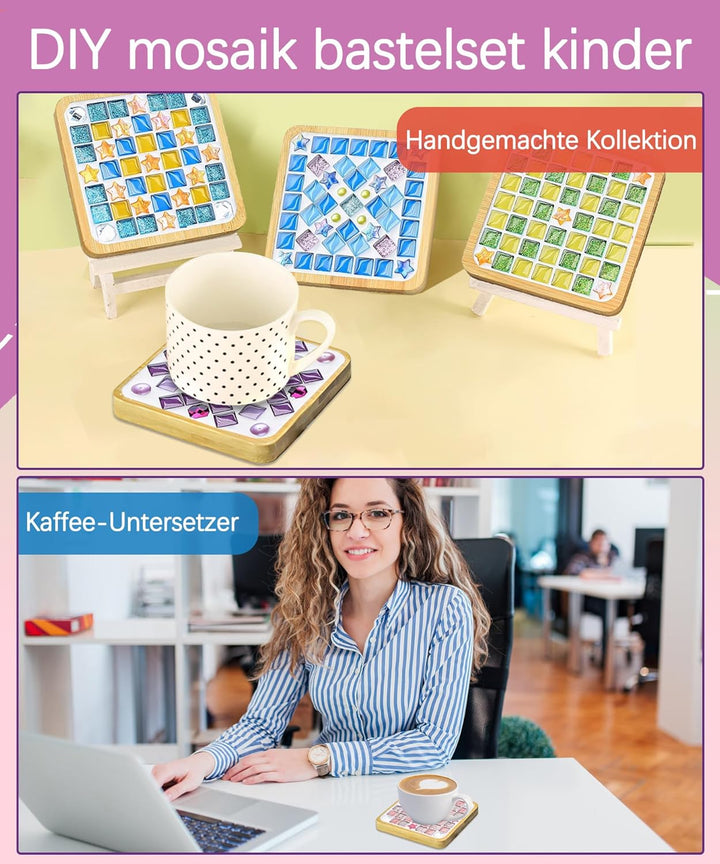 Finsink Mosaik bastelset kinder 8pcs mosaik untersetzer bastelset diy holz untersetzer Set Mosaikste