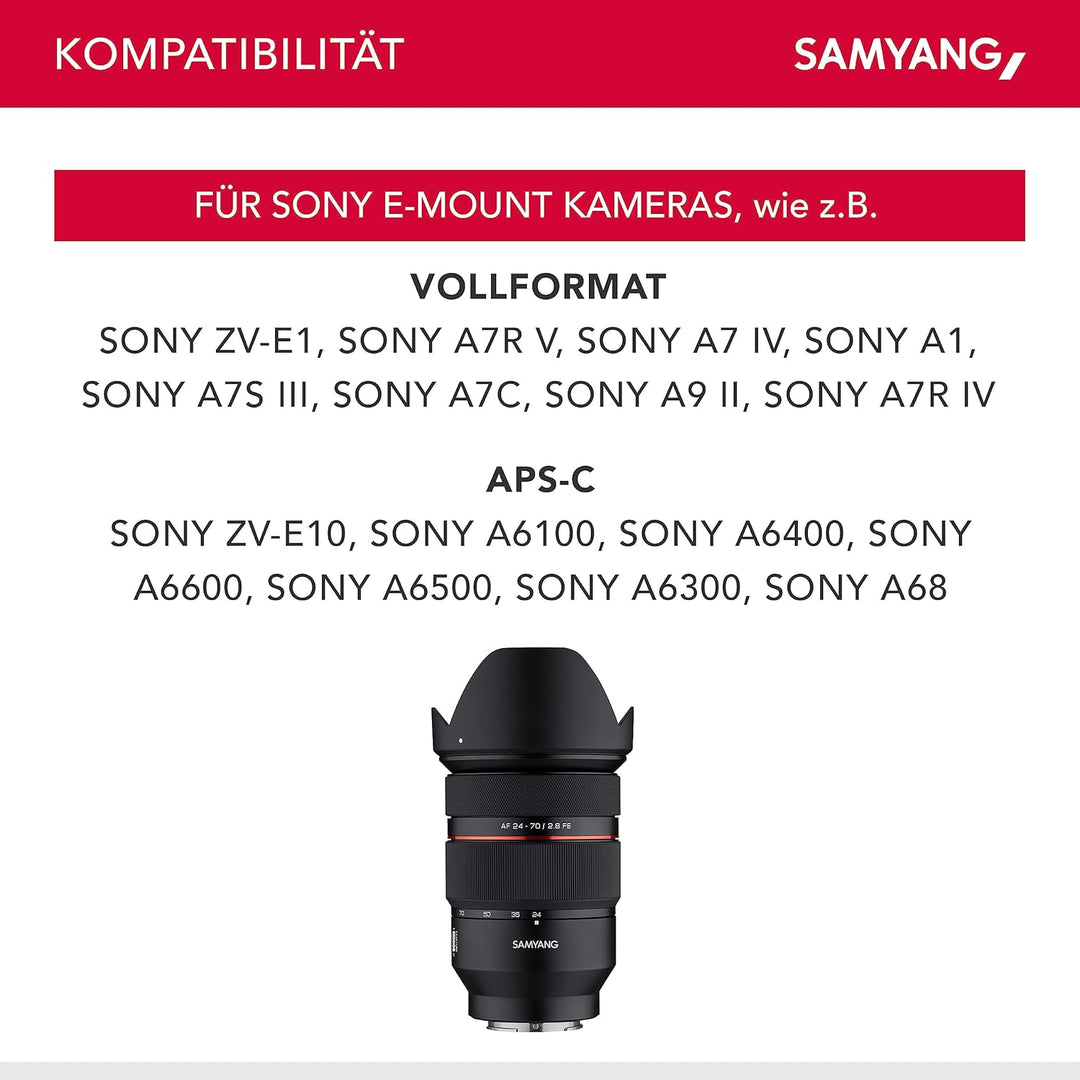 Samyang AF 24-70mm F2,8 FE kompatibel mit Sony E - Autofokus Vollformat & APS-C 24-70mm Zoom Objekti