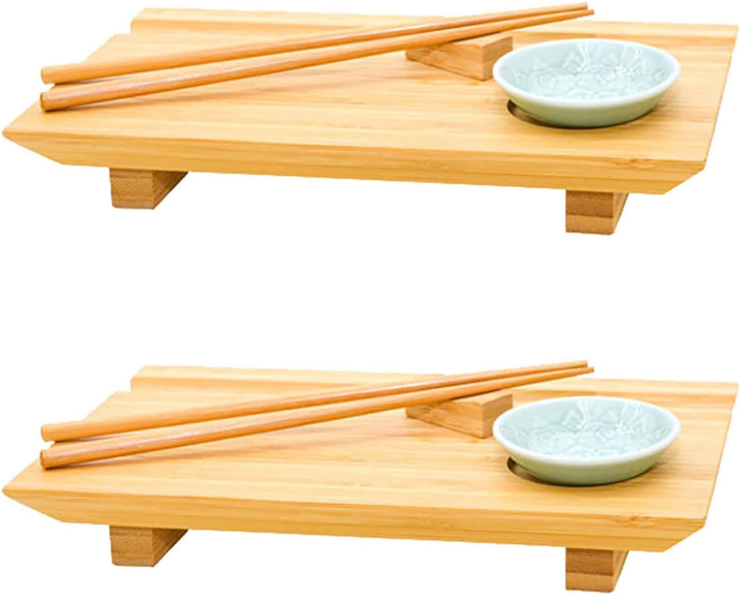 DuneDesign Sushi Geschirr Set 2 Personen - 27x16x4 Sushi Brett Bambus Bank Geschirr Komplettset Sush