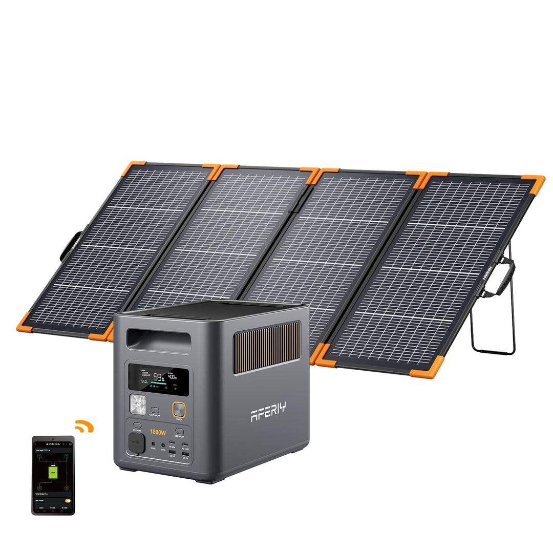 AFERIY 1800W Tragbare Powerstation 1024Wh mit 400W Solarpanel, Erweiterbar Auf 5120Wh LiFePO4 Solarg
