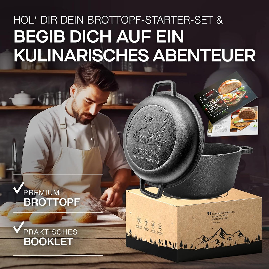 besok Brotbacktopf - Gusseisen Brot Backen Topf - Brotbackform mit Deckel - Induktion - Brottopf zum