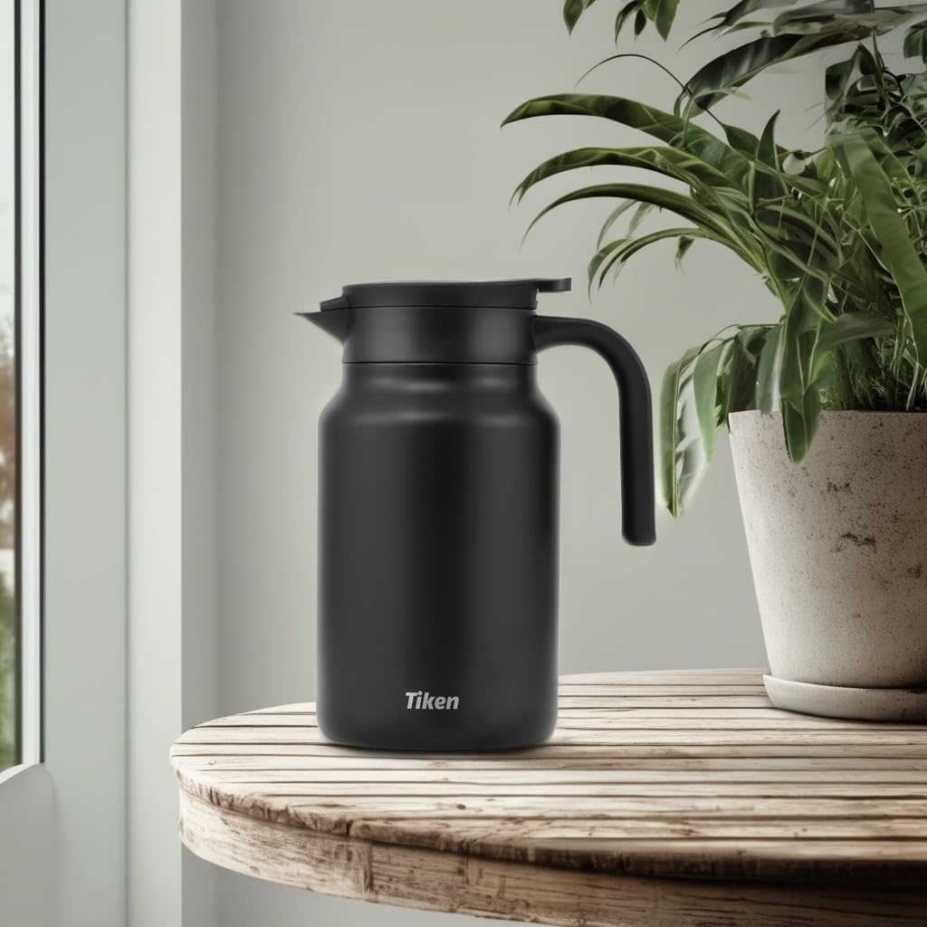 Tiken 1.5L Thermoskanne aus Doppelwandingem Edelstahl Isolierkanne Kaffeekanne mit Quick Tip Verschl