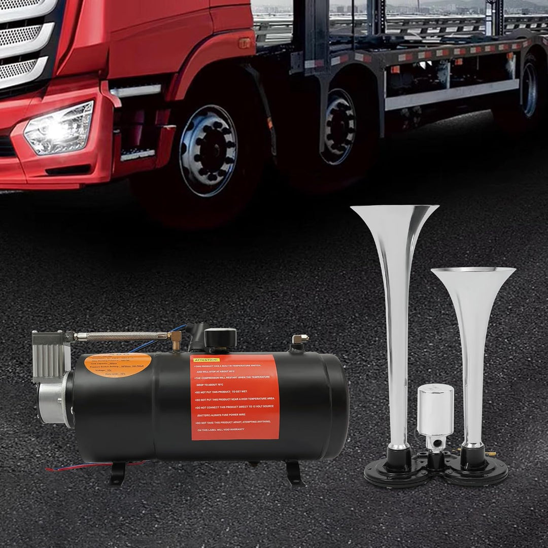 12V Luftkompressor Mit Tank, 150PSI Lufttank Kompressor Pumpe mit 2 Lufthörner für LKW SUV Car Truck